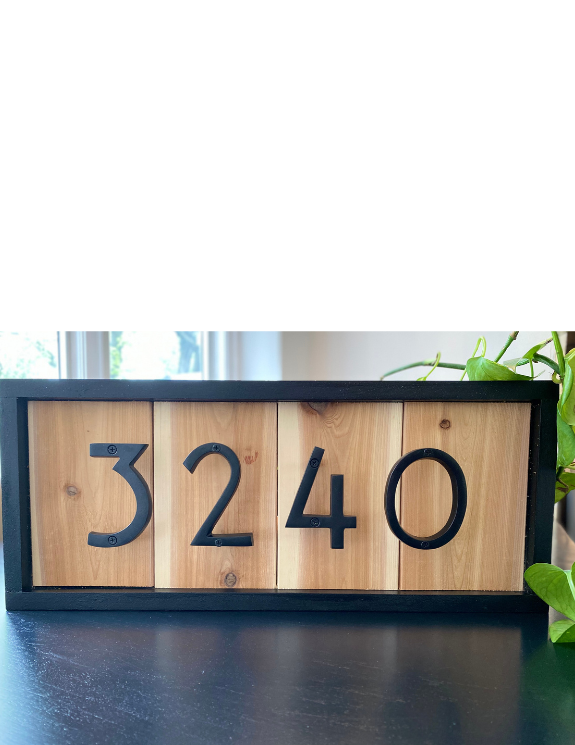 Four Digit Black & Cedar House Numbers