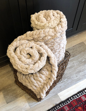 Handmade Knit Cozy Fire Pit Wrap Throw Blanket