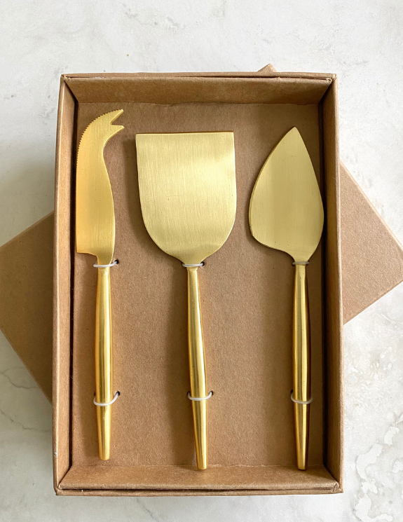 Matte Gold 3 Piece Set of Cheese Knives